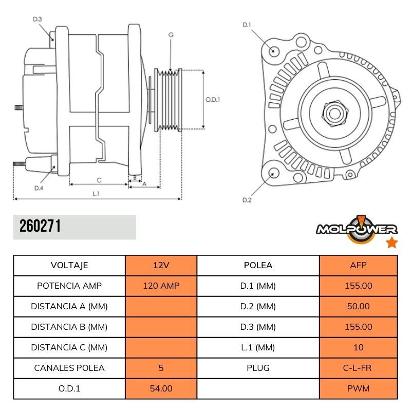 ALTERNADOR FIAT PALIO SIENA UNO 1.3 12V 110AMP 5PK TIPO DENSO (1.4 GA171 GA1322) 51954722