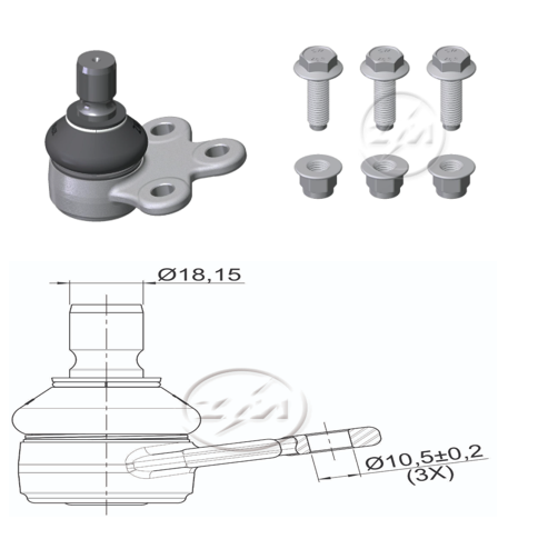 ROTULA INF CHEVROLET ONIX PRISMA SONIC TRACKER OPEL CAR:Ø18 2IC-PERNOØ18 2AGUJERO:Ø10 5